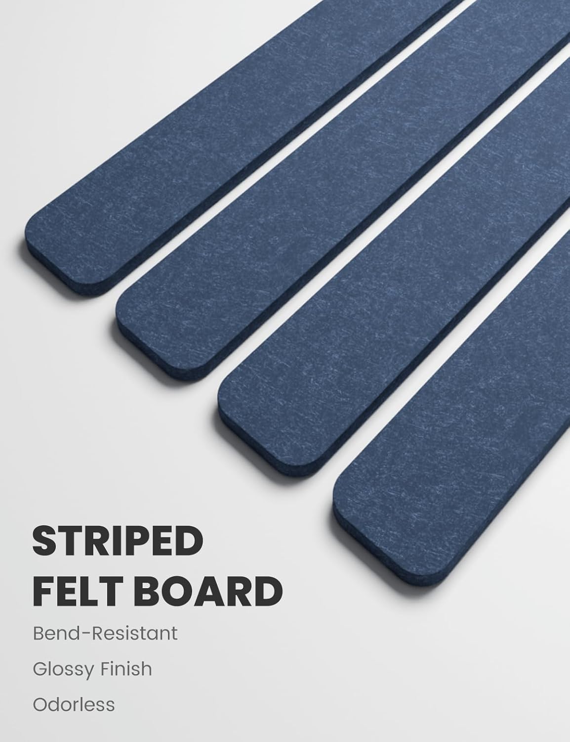 Cork Board Alternative Felt Strip Board 8-Pack 13"x2", Office Pin Board with 50 Push Pins, Adhesive Install for Bedroom Door & Home Office(Denim Blue)