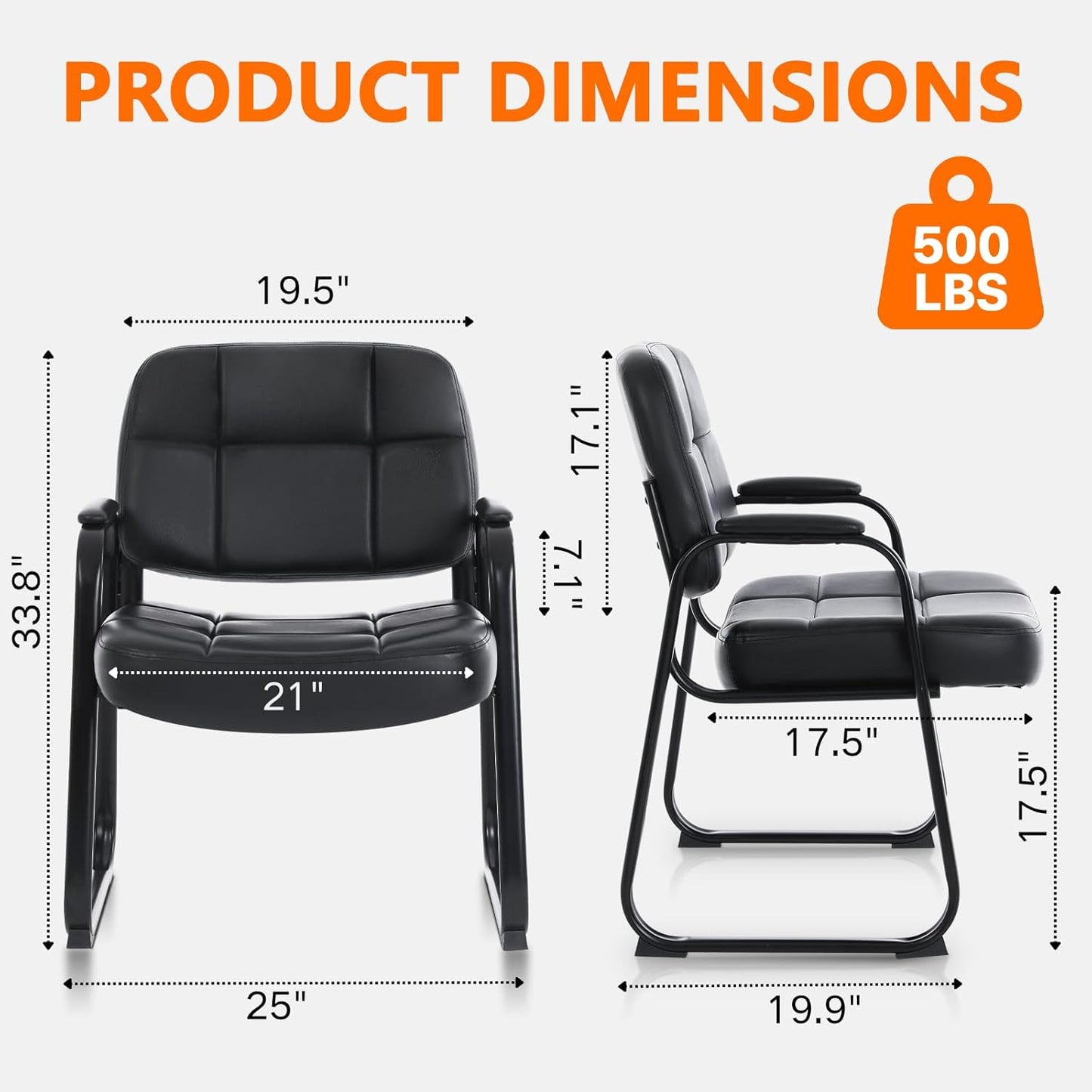 CLATINA Big & Tall Waiting Room Guest Chair with Bonded Leather Padded Arm Rest and Sled Base for Office Reception Lobby and Conference Desk, Black(8 Pack)