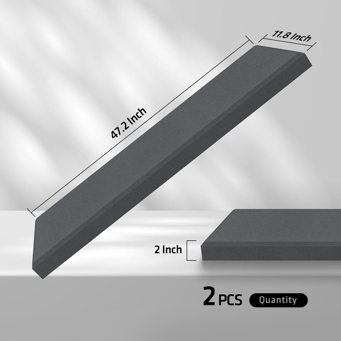 2” Thick Acoustic Panels with Hanging Brackets to the Wall, 2 PCS 47.2” x 11.8” Fiberglass Sound Absorbing Panels for Home Theater Church Office Wall or Ceiling, Medium Grey