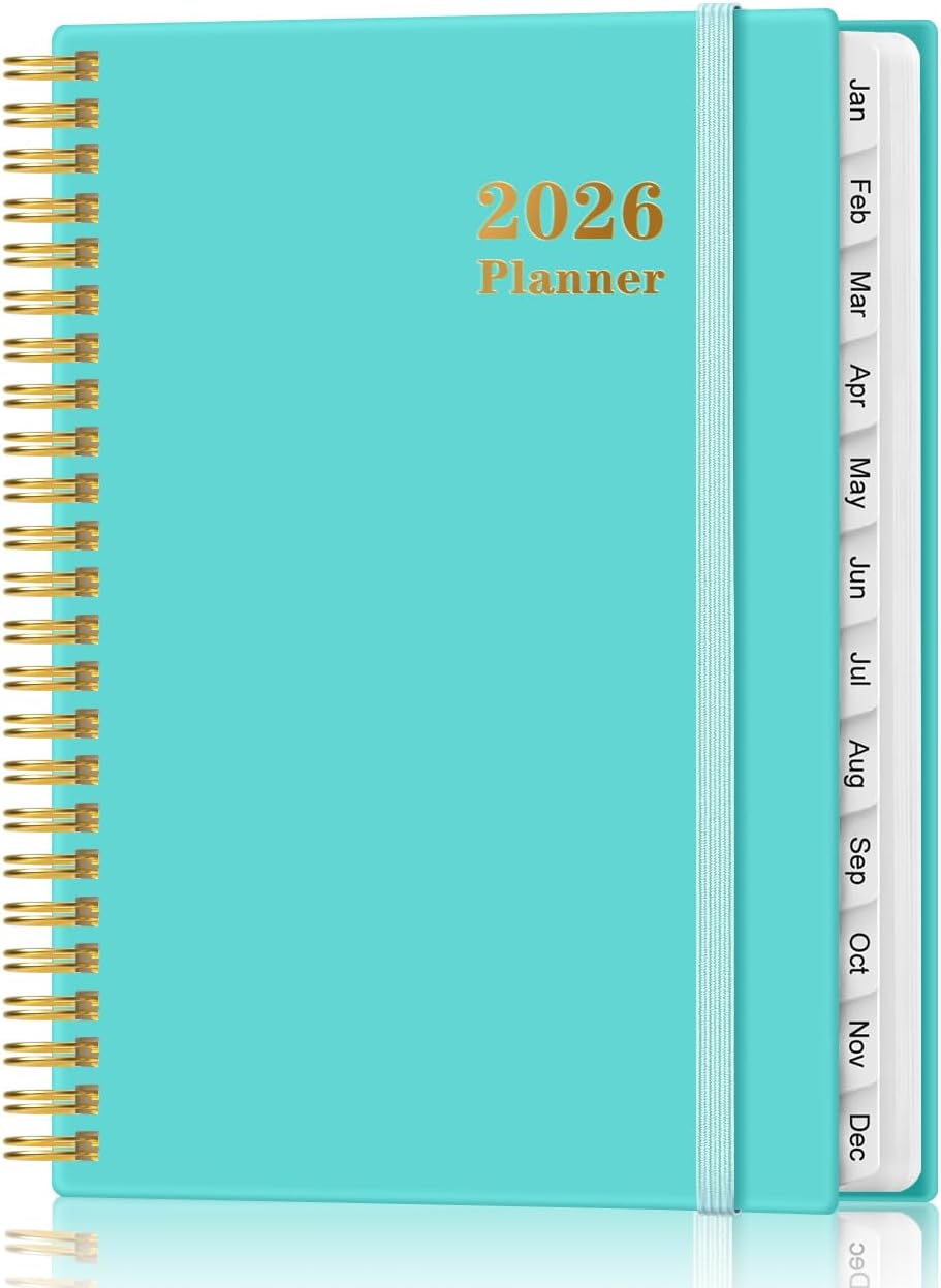 2026 Planner - Weekly and Monthly Calendar Planner from Jan 2026 - Dec 2026, Planner 2026 Spiral Bound with 12 Monthly Tabs, Inner Pocket, Perfect for School Office Supplies, 6.4" x 8.5", Teal