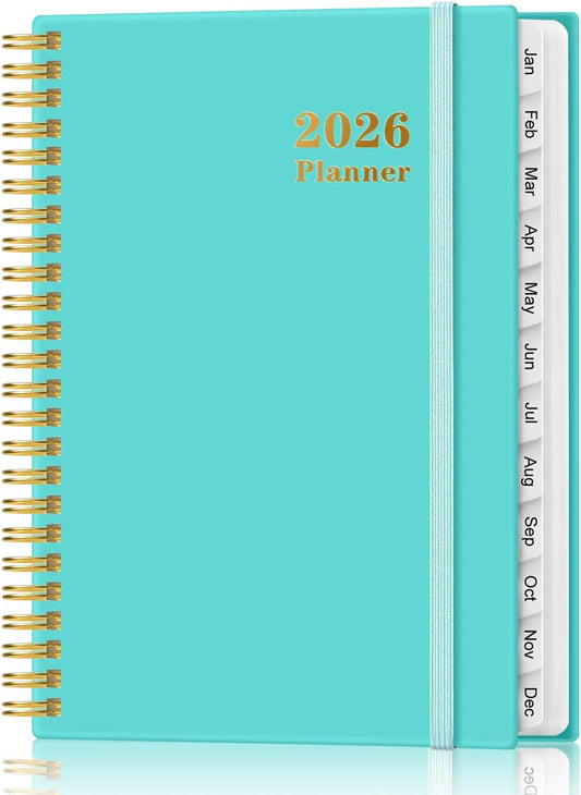 2026 Planner - Weekly and Monthly Calendar Planner from Jan 2026 - Dec 2026, Planner 2026 Spiral Bound with 12 Monthly Tabs, Inner Pocket, Perfect for School Office Supplies, 6.4" x 8.5", Teal