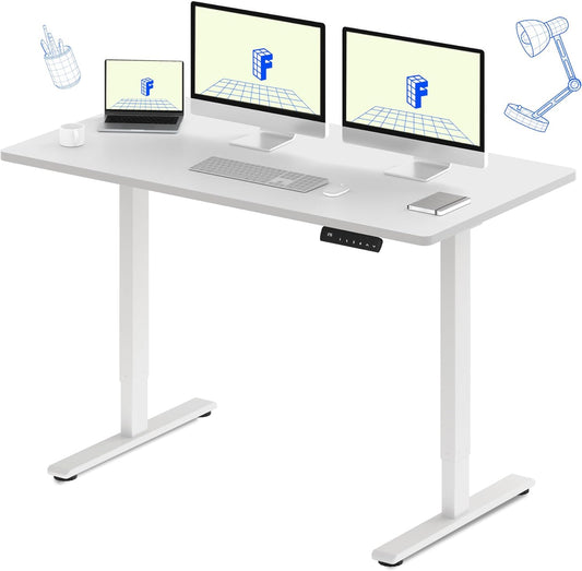 FLEXISPOT E3 Dual Motor Electric Standing Desk 60x24 Inch Whole-Piece Board Height Adjustable Electric Sit Stand Desk (White Frame + White Desktop, 2 Packages)