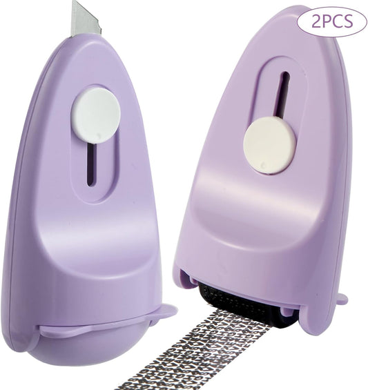 Identity Theft Protection Roller Security Stamp 2Packs - Guard Your ID with Refillable Ink, Built-in Cutter & Flip Cover Design, Compact Privacy Safety Tool for Document, Mail, etc. (Purple)
