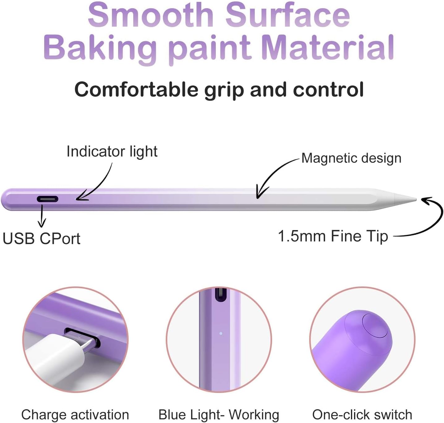 Universal Active Stylus Pen 1.45mm High Precision&Sensitivity Point Capacitive Stylus Compatible for Phone iPad Pro iPad Air Tablets Touch Screen, for iOS&Android Capacitive Touchscreen Pencil