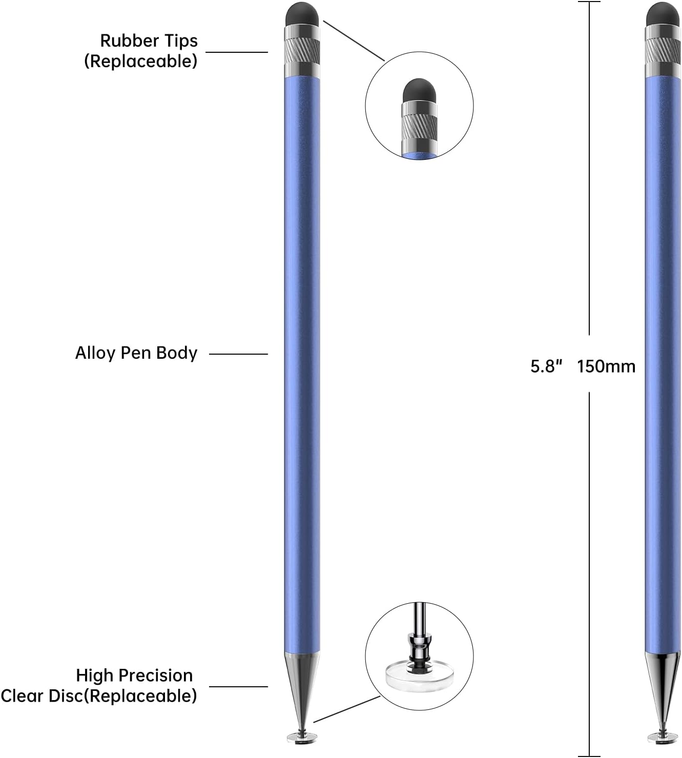 Bopomofo Stylus (5 Pcs),2-in-1 Stylus Pen for Touchscreen, High Precision and Sensitivity, Suitable for iPhone/ipad/Android Tablets, Compatible with Touch Screens,Blue
