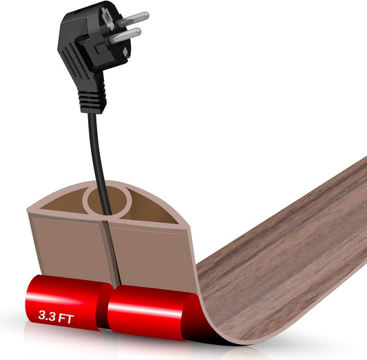 Floor Cord Cover Self Adhesive Cord Hider,3.3FT Cable Management, Extension Strip Protector for Wires, Prevent Cable Trips for Offices, Gyms, Exhibitions Cavity:0.3"(W) x 0.28"(H) Wood Walnut