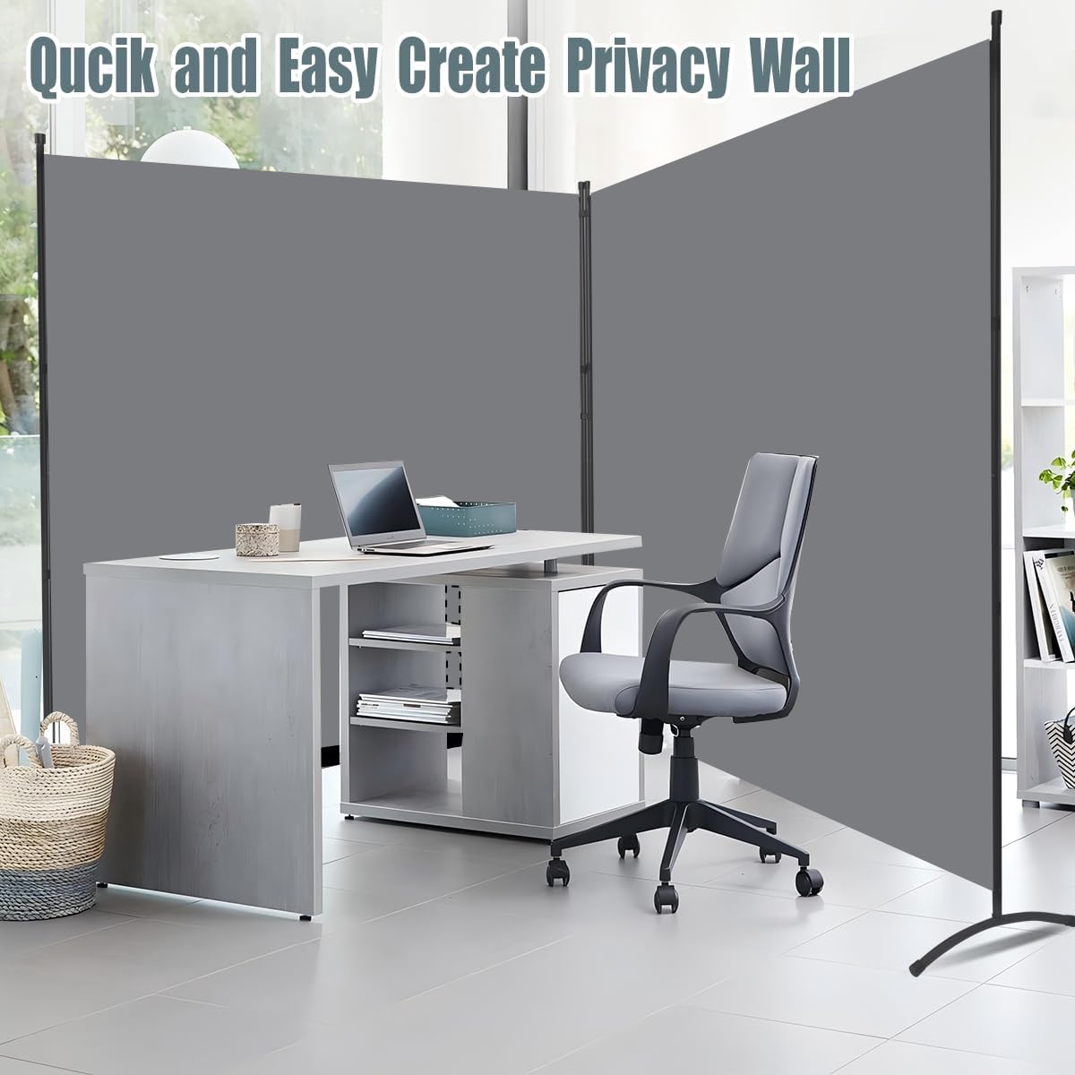 Room Divider 6FT Folding Privacy Screens, Partition Room Dividers w/Freestanding Design, Portable Wall Divider for Room Separtation, Fabric Screen Panel for Home Office Dorm (Grey, 2 Panel)