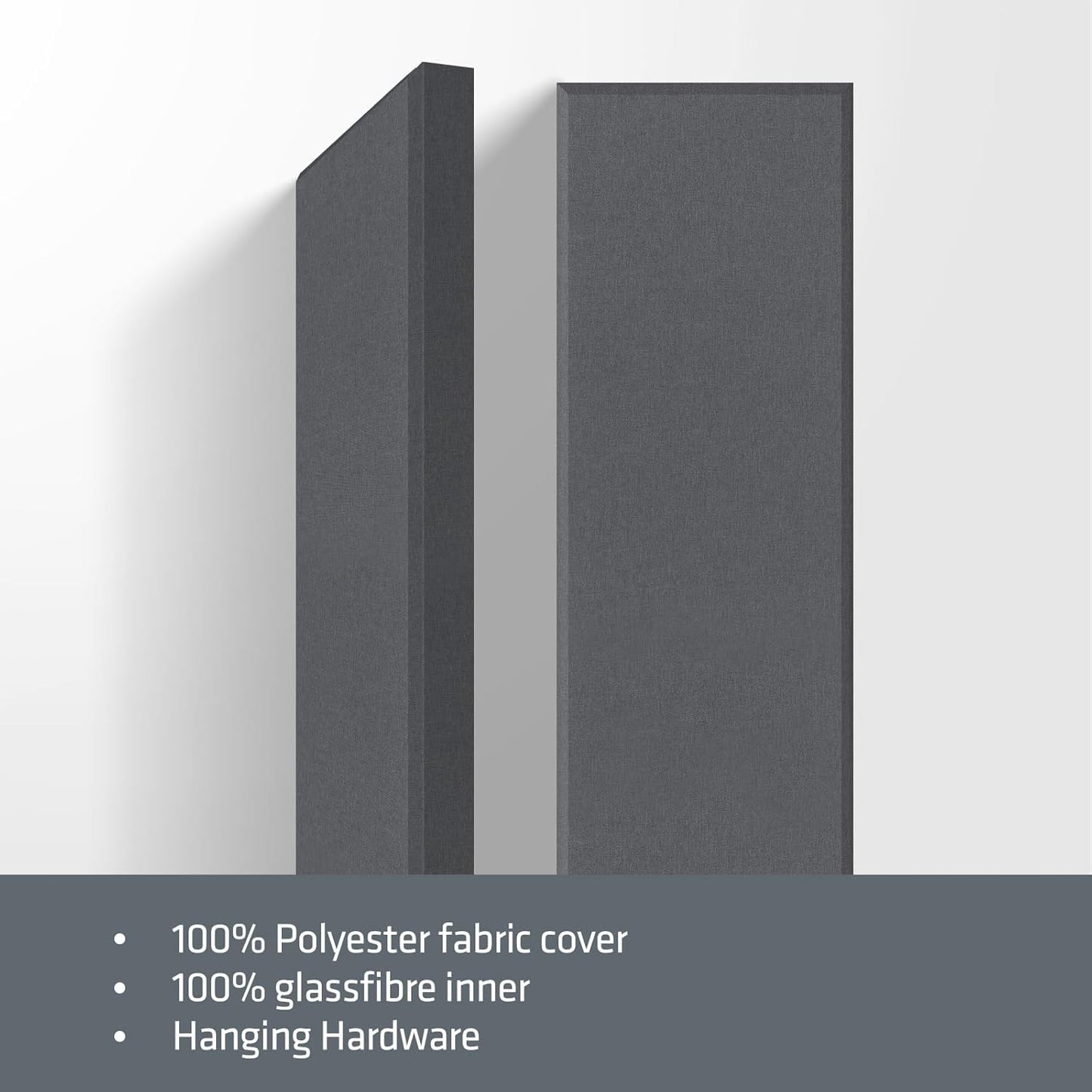 2” Thick Acoustic Panels with Hanging Brackets to the Wall, 2 PCS 47.2” x 11.8” Fiberglass Sound Absorbing Panels for Home Theater Church Office Wall or Ceiling, Medium Grey