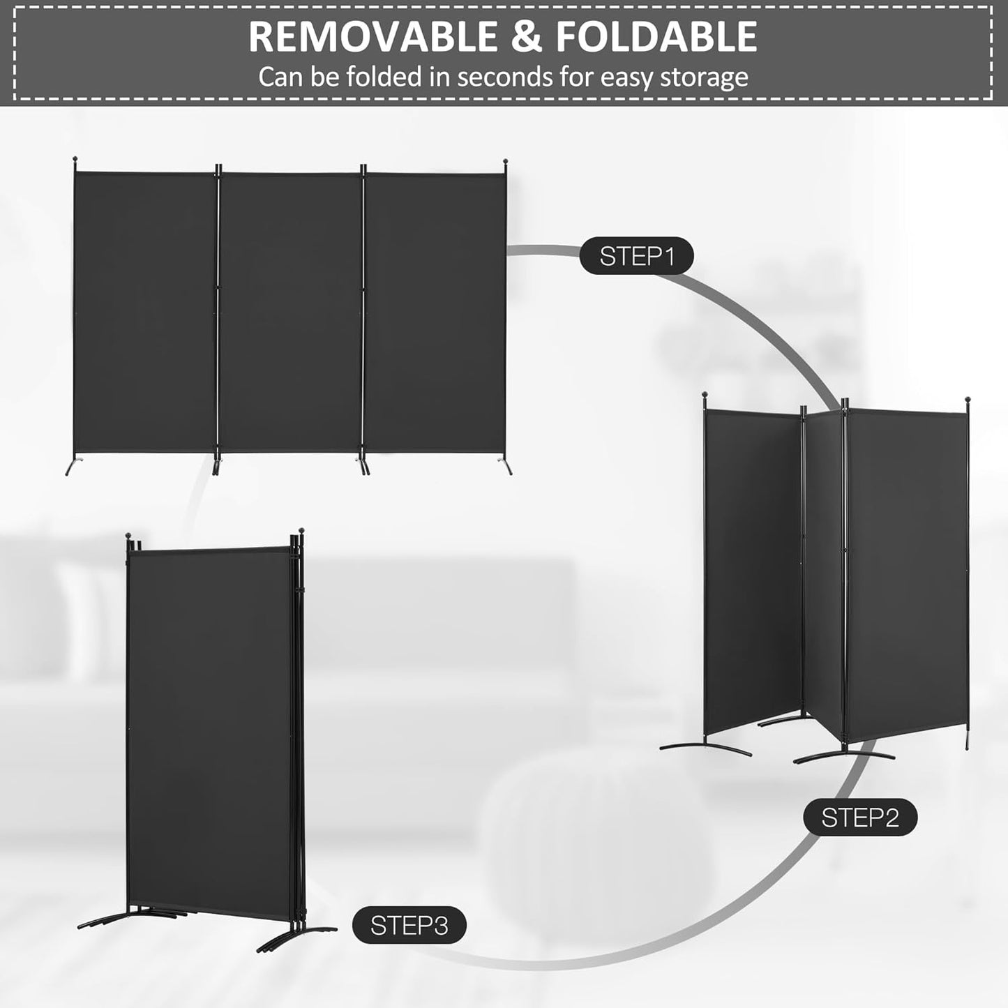 Spurgehom 3 Panel Room Divider Folding Partition Privacy Screens, Freestanding Fabric Room Panel Portable Room Partition Wall Dividers for Home Office Restaurant, 102" W X 71" H (Black)