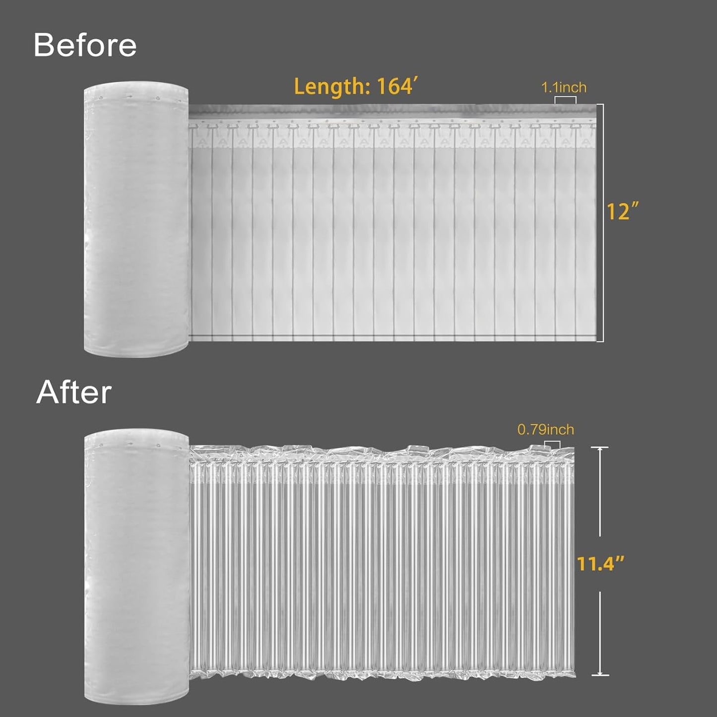 Large Bubble Cushioning Wrap for Packing 12"x164'，Inflatable Air Pillows for Shipping & Moving Bottle Travel Protector Bags Heavy Duty Space Saving Box Filler Shipping Supplies with Pump, 55um