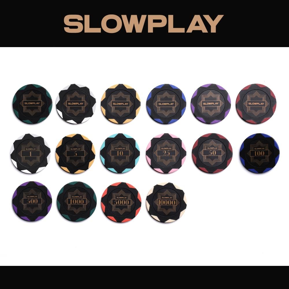 SLOWPLAY Nash Clay Poker Chips, 14 Grams Heavyweight Clay Composite, 40mm Large Chips in Bulk, Pack of 50 with Denomination of 5000