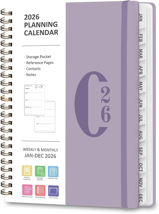 2026 Planner, Weekly and Monthly Calendar Agenda Book, Jan 2026 - Dec 2026, Hardcover Planning Academic Planner for Office School Supplies and Desk Accessories - A5 (6.3'' x 8.5'')