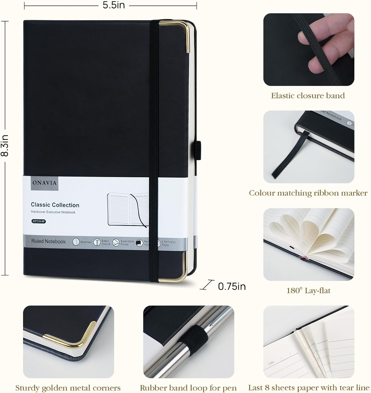 A5 Lined Journal Notebook - 100 GSM Thick Paper, Hardcover Journaling Notebook for Writing, Work, Travel, School, College Ruled Journal for Women and Men, PU Leather Note Book, 5.5”x8.3”- Black