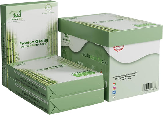 Bamboo Printer Paper - 8 1/2” x 11”- 20LB Multipurpose White Paper - Made from Bamboo Fiber, Renewable Resources, Zero Trees Used - 3 reams (1500 Sheets)