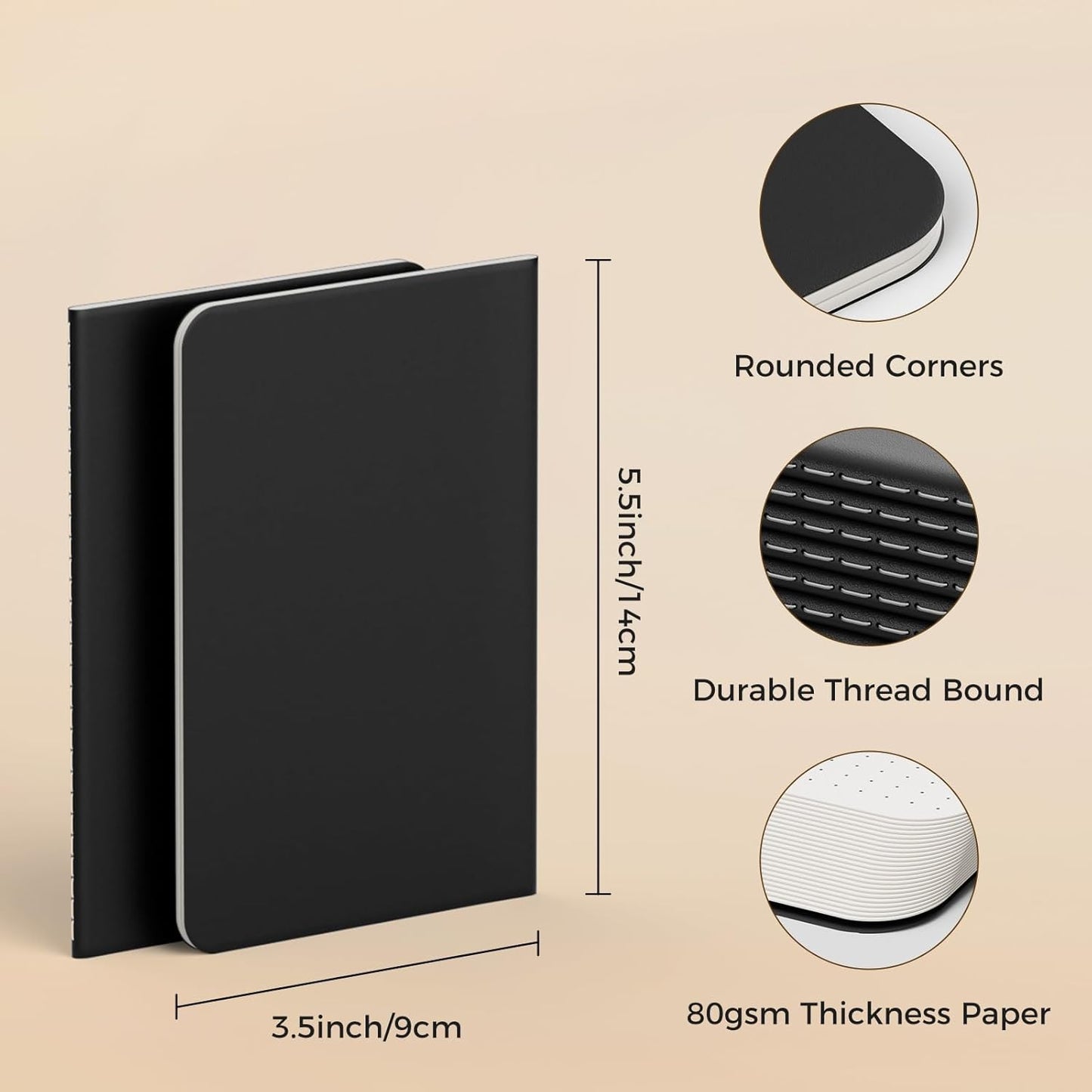 Dot Grid Pocket Notebooks, 20 Pack Mini Notebook Bulk, 3.5x5.5 inch, A6 Size Thick 80GSM Dotted Paper, Black Cover Small Journal for Men, Women, Work, Journaling & Business Notes