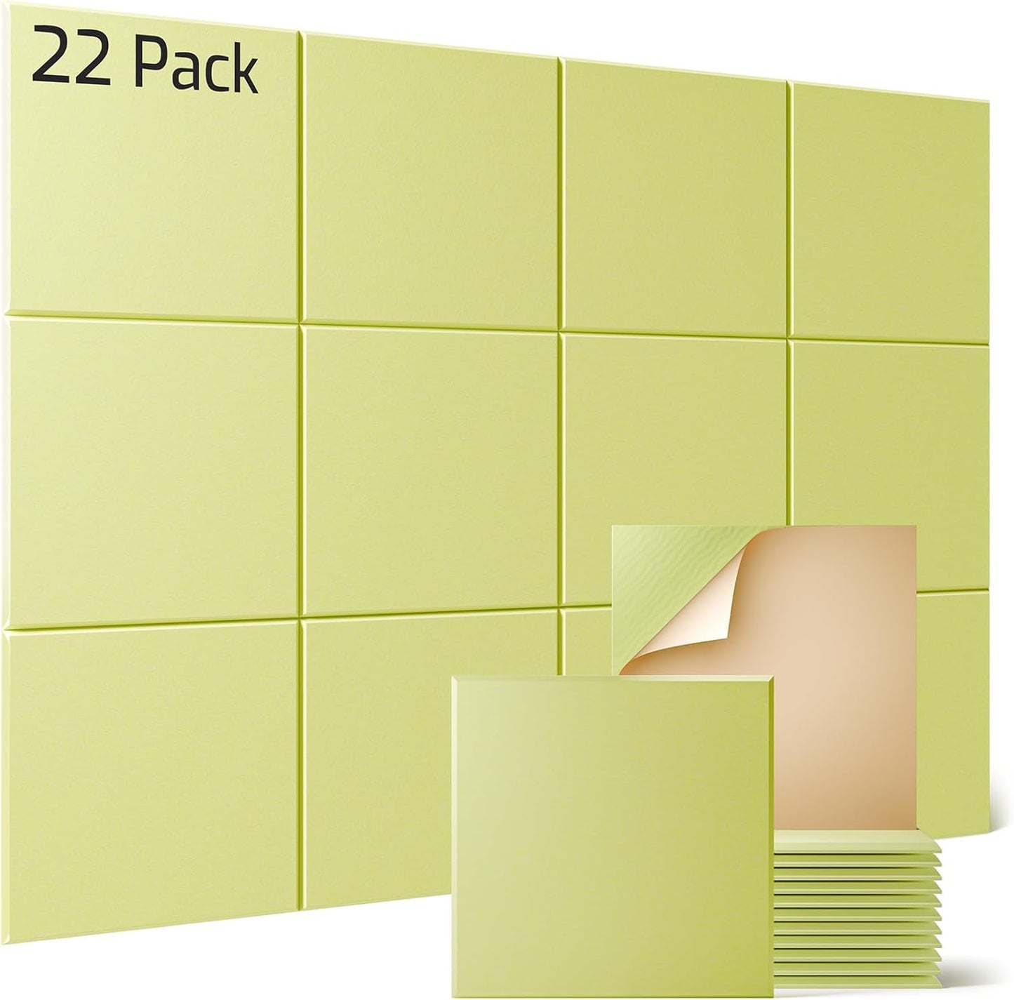 Sonicism 22 Pack Acoustic Wall Panels with Self-Adhesive, 12" X 12" X 0.4" Sound Proof Foam Panels, Decorative Soundproof Wall Panels, Sound Proof Absorbing Tiles for Home & Offices, Pale Yellow