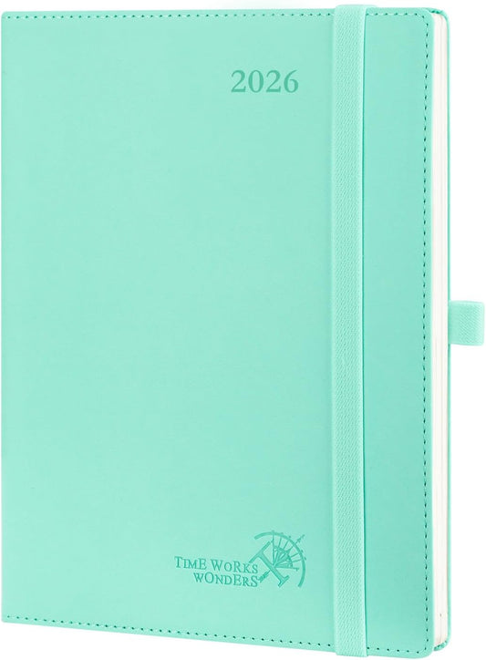 POPRUN 2026 Planner (Medium - 6.5'' x 8.5'') - 2026 Weekly Calendar ((Jan. 2026 - Dec. 2026) with Hourly Time Slots, Weekly/Monthly Appointment Book for Time Management - Leather Soft Cover - Green