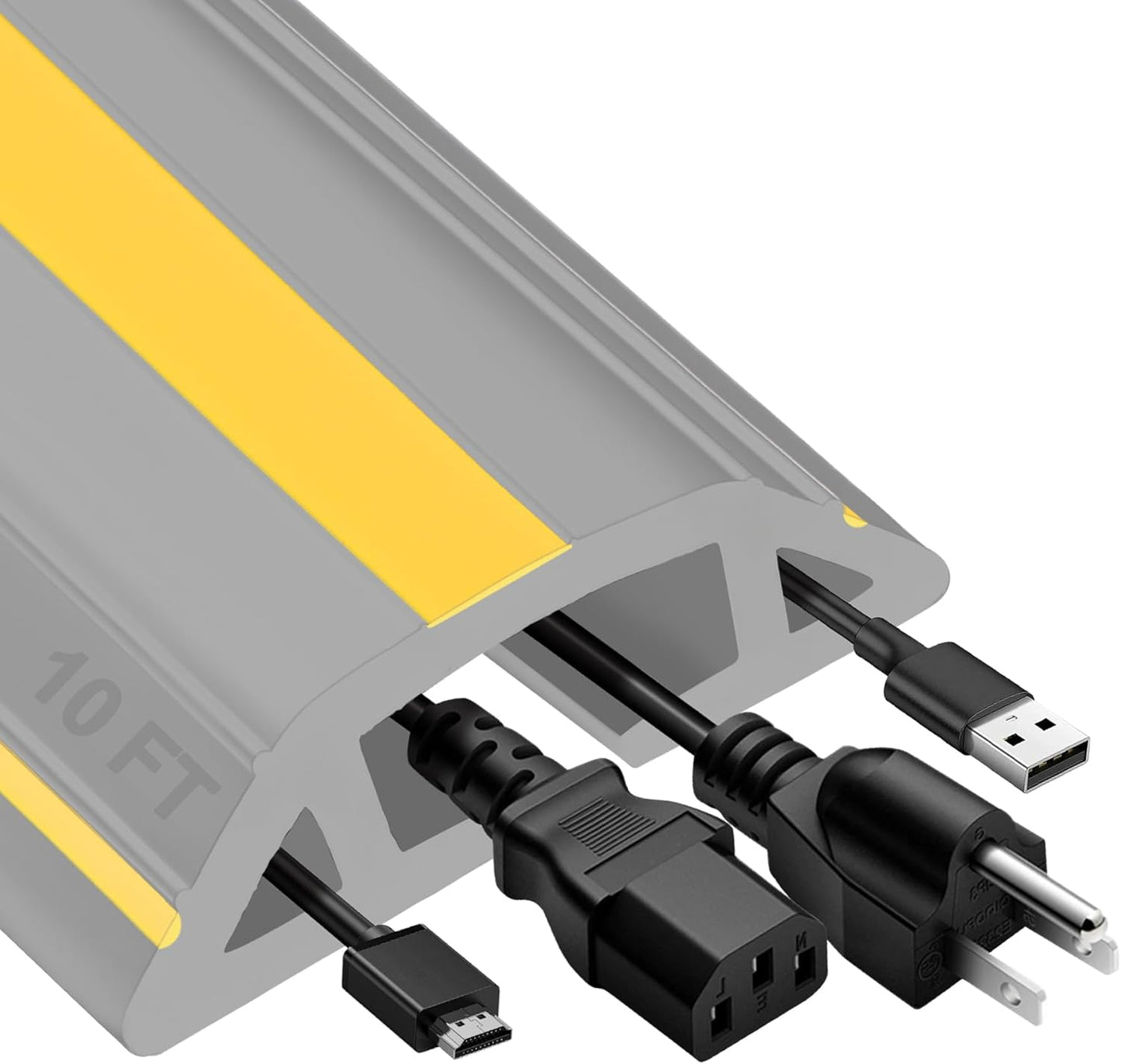 MYFAMIREA 10FT Floor Cord Cover Heavy Duty Cable Cover Protector 3 Channels Extension PVC Floor Wire Cover Outdoor Cord Hider Management Cord Cover for Wire on Floor for Home Office Outdoor, Grey