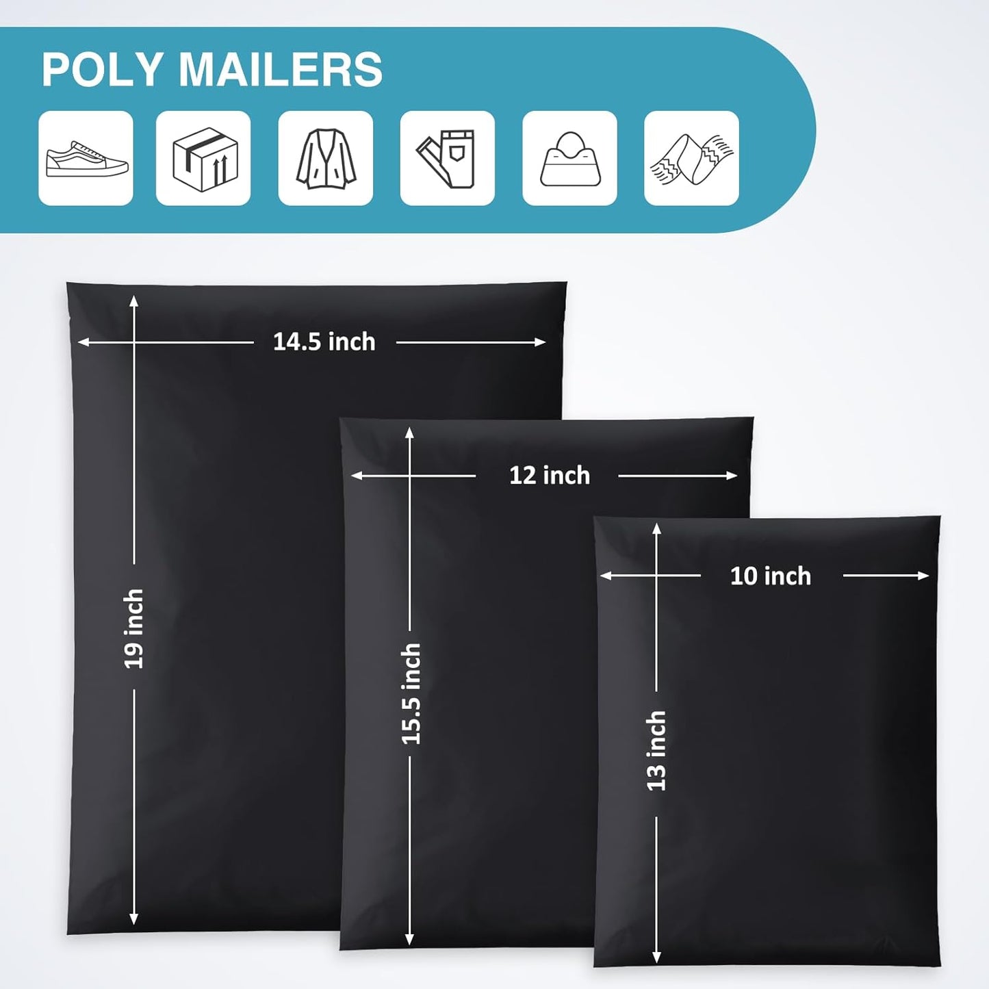 UCGOU 30 Pack Black Poly Mailers Variety Size Pack, 10x13 Inch & 12x15.5 Inch & 14.5x19 Inch, 10 PCS Each Shipping Bag for Clothing Self-sealing Adhesive Poly Mailers Assorted Sizes for Small Business