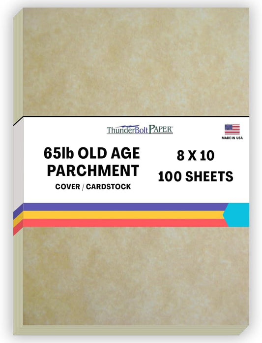 100 Old Age Parchment 65lb Cover Paper Sheets 8 X 10 Inches Cardstock Weight Colored Sheets 8" X 10" (8X10 Inches) Photo|Picture-Frame Size - Printable Parchment Semblance by The Pulp Process