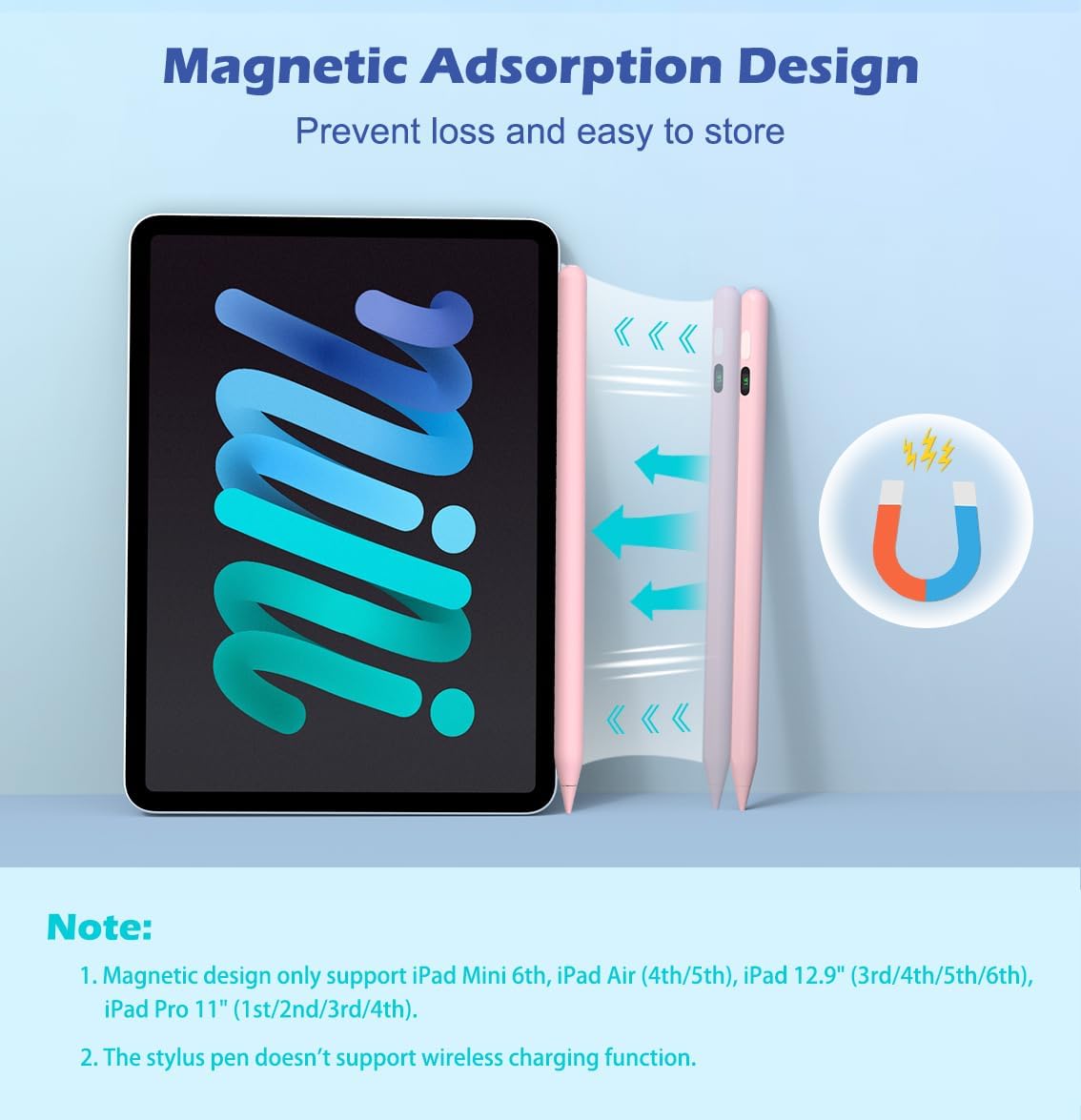 MoKo Stylus Pens for Touch Screens, Fast Charge Stylus Pen for Apple iPad/iPhone/Samsung/Lenovo/iOS/Android Tablets&Smart Phone Universal Stylus Capacitive Screen Pencil with Power Display, Pink