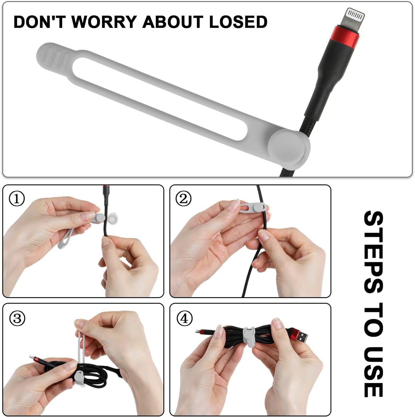 Nearockle 16Pcs Silicone Cable Straps Wire Organizer for Bundling Earphone, Phone Charger, Computer Cords, Reusable Cable Ties Cord Organizer in Home,Office,Kitchen,School(Grey)