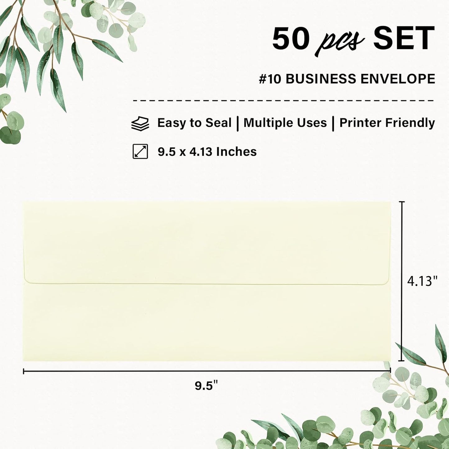 50 Pack #10 Business Envelopes, Self Seal Standard Ivory Envelopes for Secure Business & Legal Mailing, Office, Checks, Letter, Invoices, 4 1/8 x 9 1/2 Inches