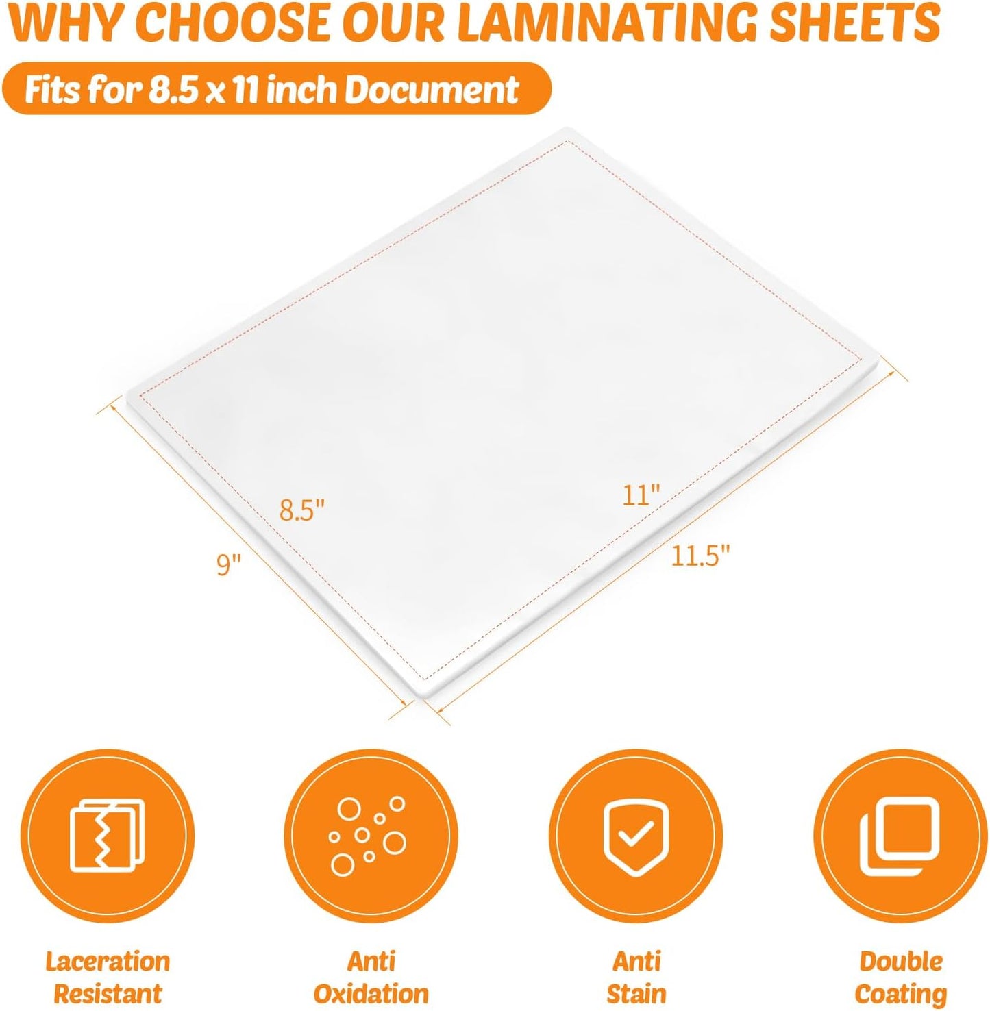 Thermal Laminating Pouches 9" x 11.5" Inches,Holds 8.5 x 11 Inch Sheets,3Mil 200Pack Laminate Films,Laminator Sheets,Letter Size Laminate Papers,Clear Lamination Sheets(75Mic-200sheets)