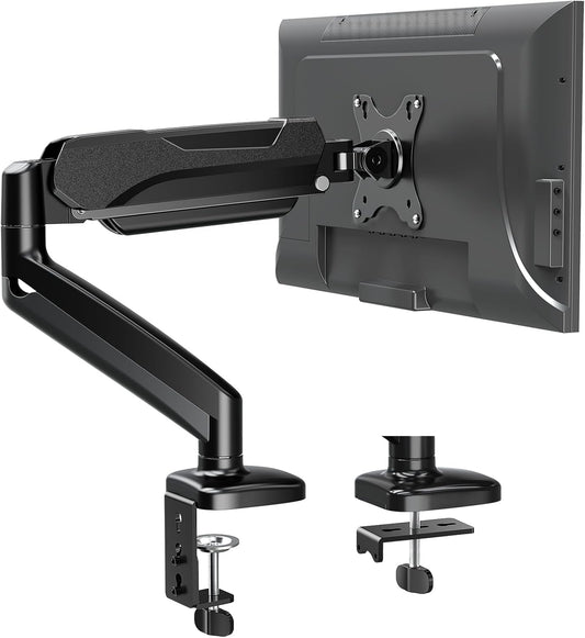MOUNTUP Single Monitor Desk Mount, Adjustable Gas Spring Monitor Arm Support Max 32 Inch Screen, Computer Monitors Stand with Clamp/Grommet Mounting Base, VESA Mounts Fit 4.4-17.6lbs Computer, Black