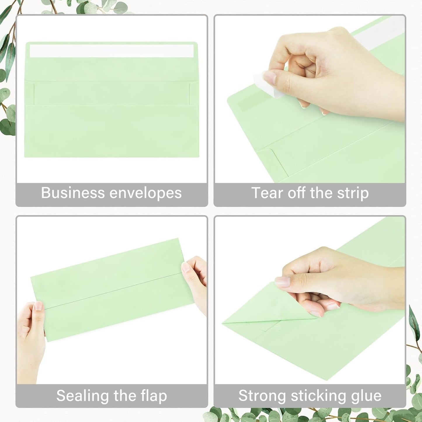 50 Pack #10 Business Envelopes, Self Seal Standard Light Green Envelopes for Secure Business & Legal Mailing, Office, Checks, Letter, Invoices, 4 1/8 x 9 1/2 Inches