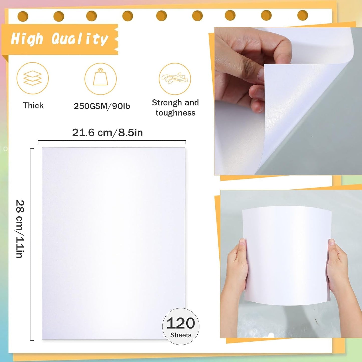 120 Sheets White Shimmer Cardstock 8.5 x 11 Inch Certificate Paper Card Stock, 250gsm/92lb Double Sided Printer Paper Pearlescent Paper for Invitations, Certificates, Crafts, DIY Cards