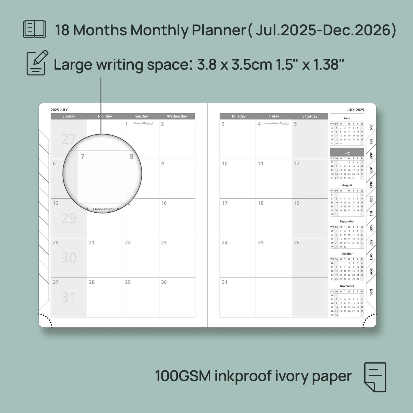 POPRUN Monthly Planner 2025-2026 (Medium- 6.5'' x 8.5'' Soft Cover), 18-Month Calendar Book (Jul.2025-Dec.2026), Calendar Planner with Monthly Tabs & Pocket, 100 GSM Paper - Pink