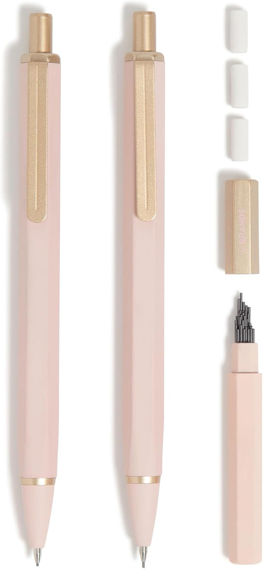 U Brands Cambria Mechanical Pencils, Set of 2, Blush Pink, Soft Touch, Medium (0.7 mm) Point, Lead and Eraser Refills