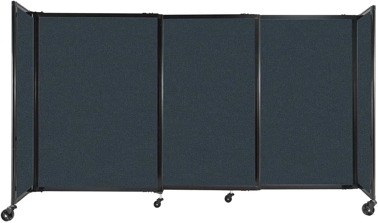 Versare Straightwall Sliding Portable Wall Partition | Freestanding Office Dividers | Locking Wheels | Temporary Room Separator | 7'2" Wide x 4' Tall Blue Spruce Fabric Panels
