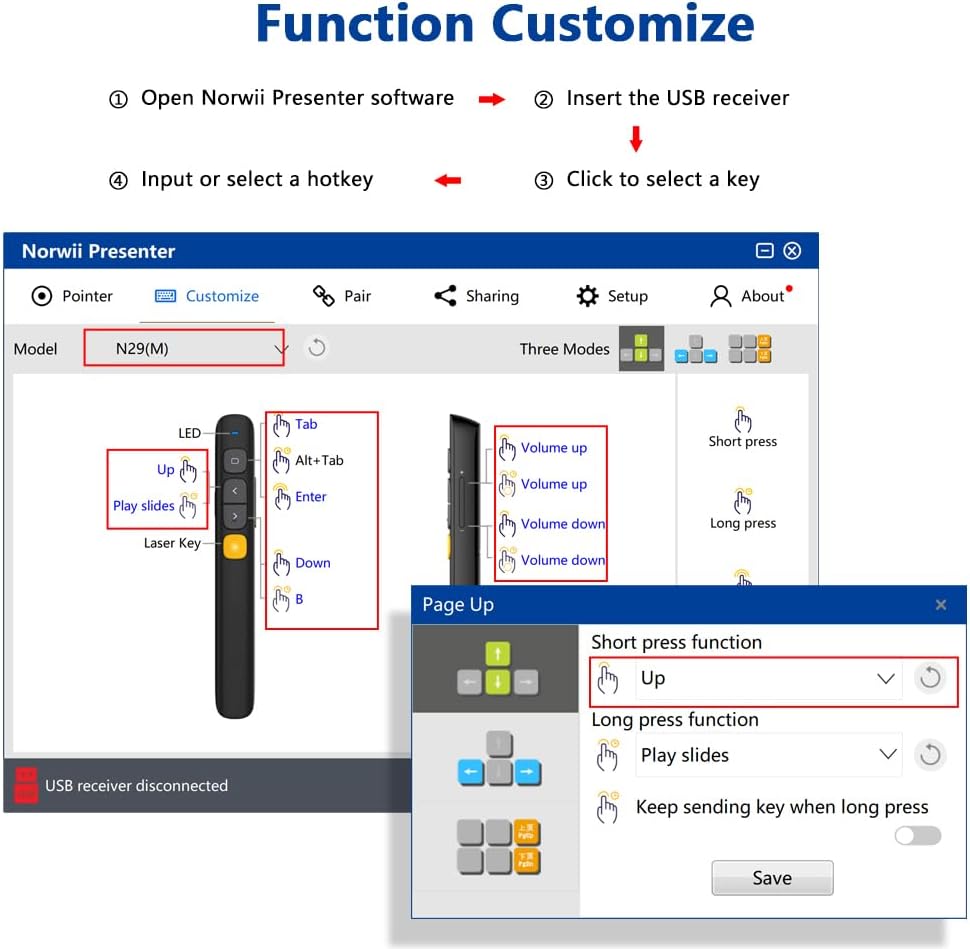 Norwii N29 Presentation Clicker Slide Pointer Clicker for Powerpoint Presentations, Wireless Presenter with Hyperlink & Volume Control, Presentation Remote (White)