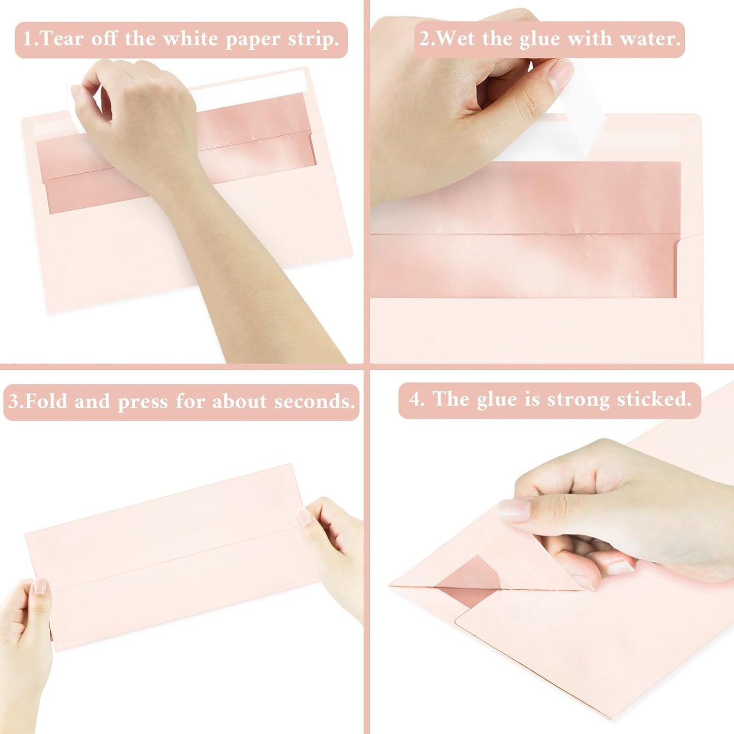 200 Pack #10 Blush Pink Business Envelopes with Metallic Rose Gold Foil Lining, Standard Letter Size Mailing Envelopes Self Seal for Checks Invoices Party Birthday Wedding, 4 1/8 x 9 1/2 Inch