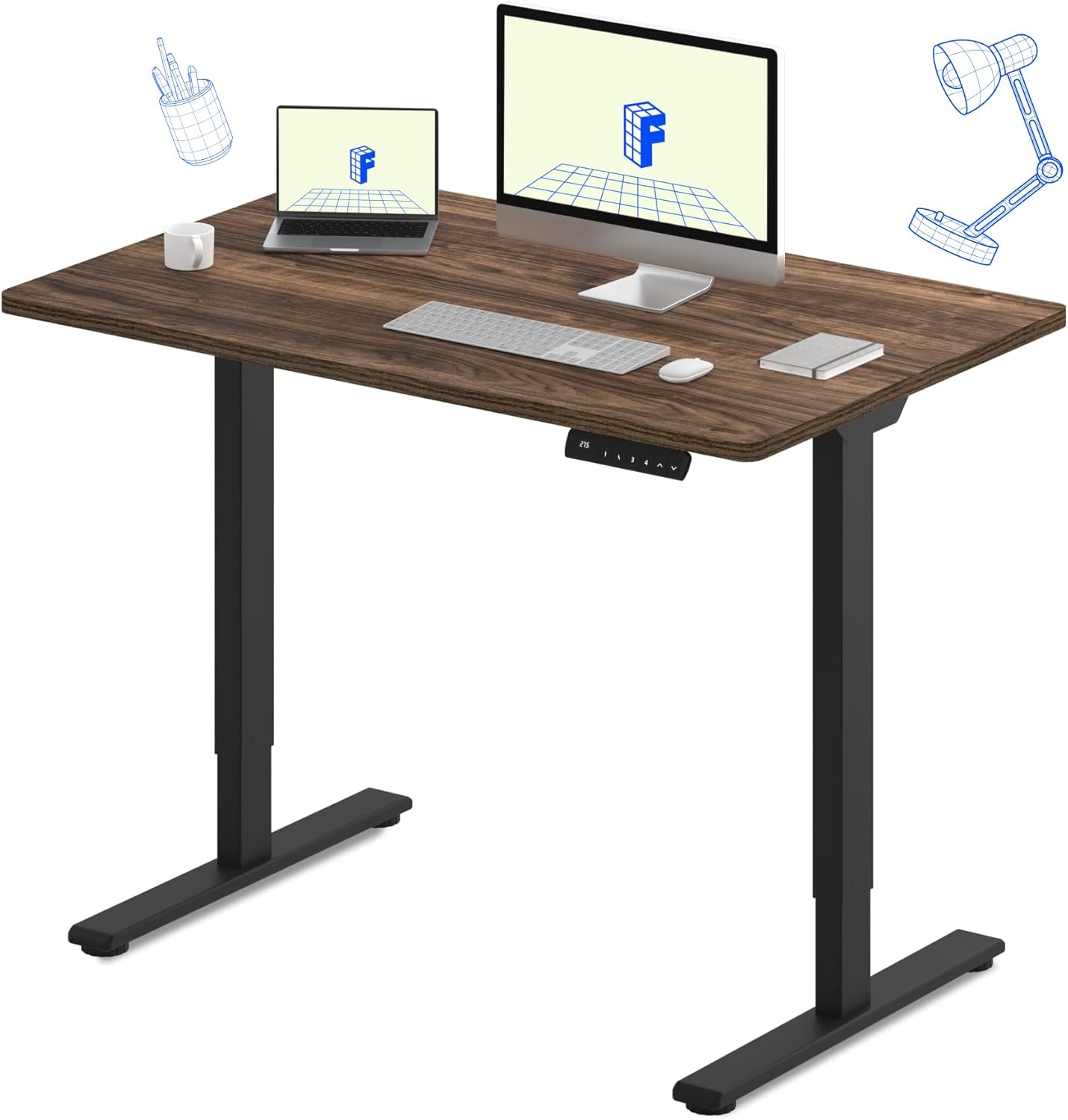 FLEXISPOT E3 Dual Motor Electric Standing Desk 48x30 Inch Whole-Piece Board Height Adjustable Desk Electric Sit Stand Desk (Black Frame + Brown Wood Grain Desktop, 2 Packages)