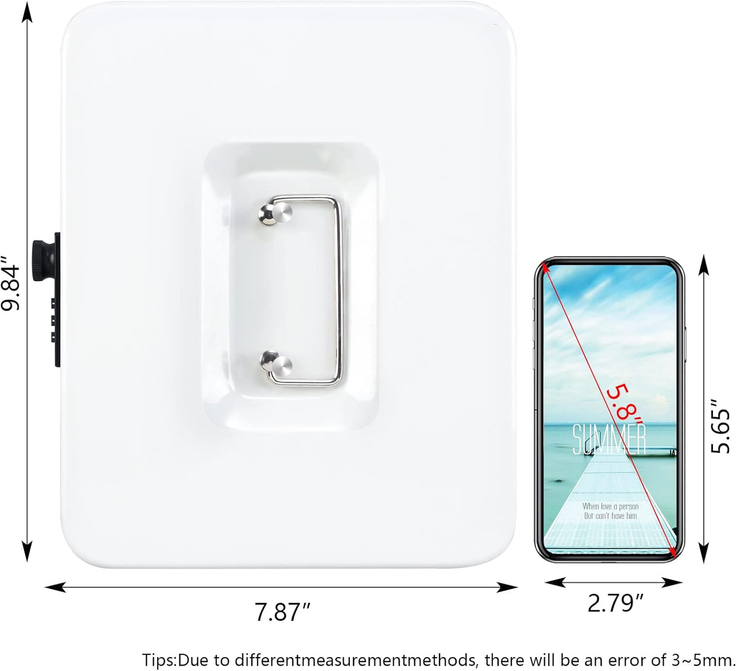 KYODOLED Large Cash Box with Combination Lock,Safe Metal Box for Money, Storage Lock Box with Money Tray,9.84"x 7.87"x 3.54" White Large