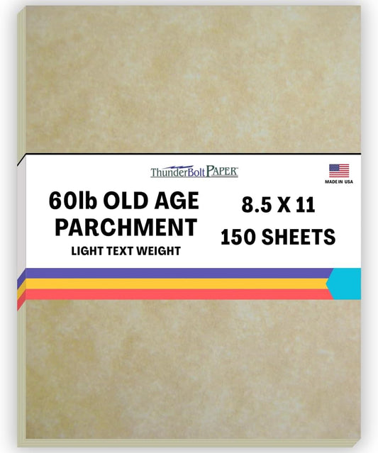 150 Old Age Parchment 60# Text (=24# Bond) Paper Sheets - 8.5 X 11 Inches Standard Letter|Flyer Size - 60 Pound is Not Card Weight - Vintage Old Parchment Semblance