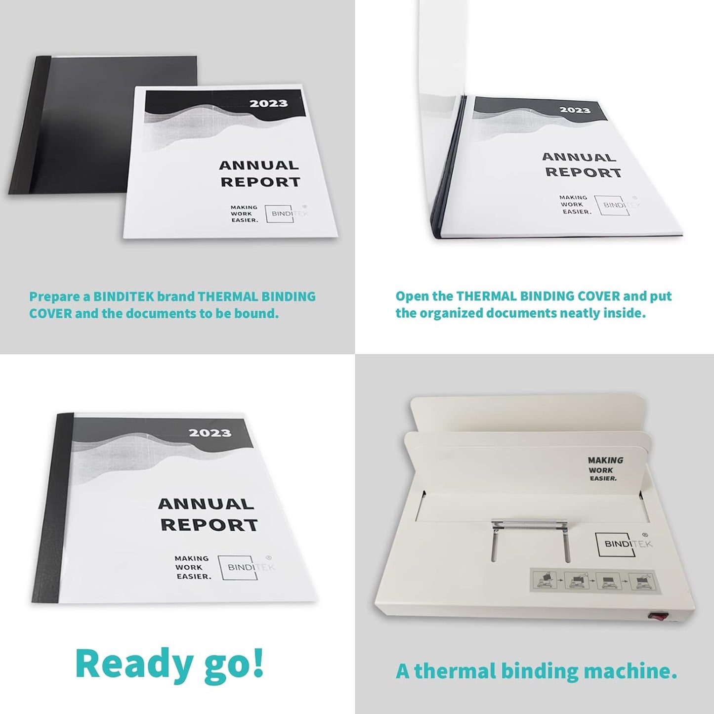 Binditek 10 Pack Thermal Binding Presentation Covers, 1/4 Inch Spine, Holds 55 Sheets, Ultra Clear Front Cover, Black Paper Back Cover, Letter Size, for Students and Coworkers