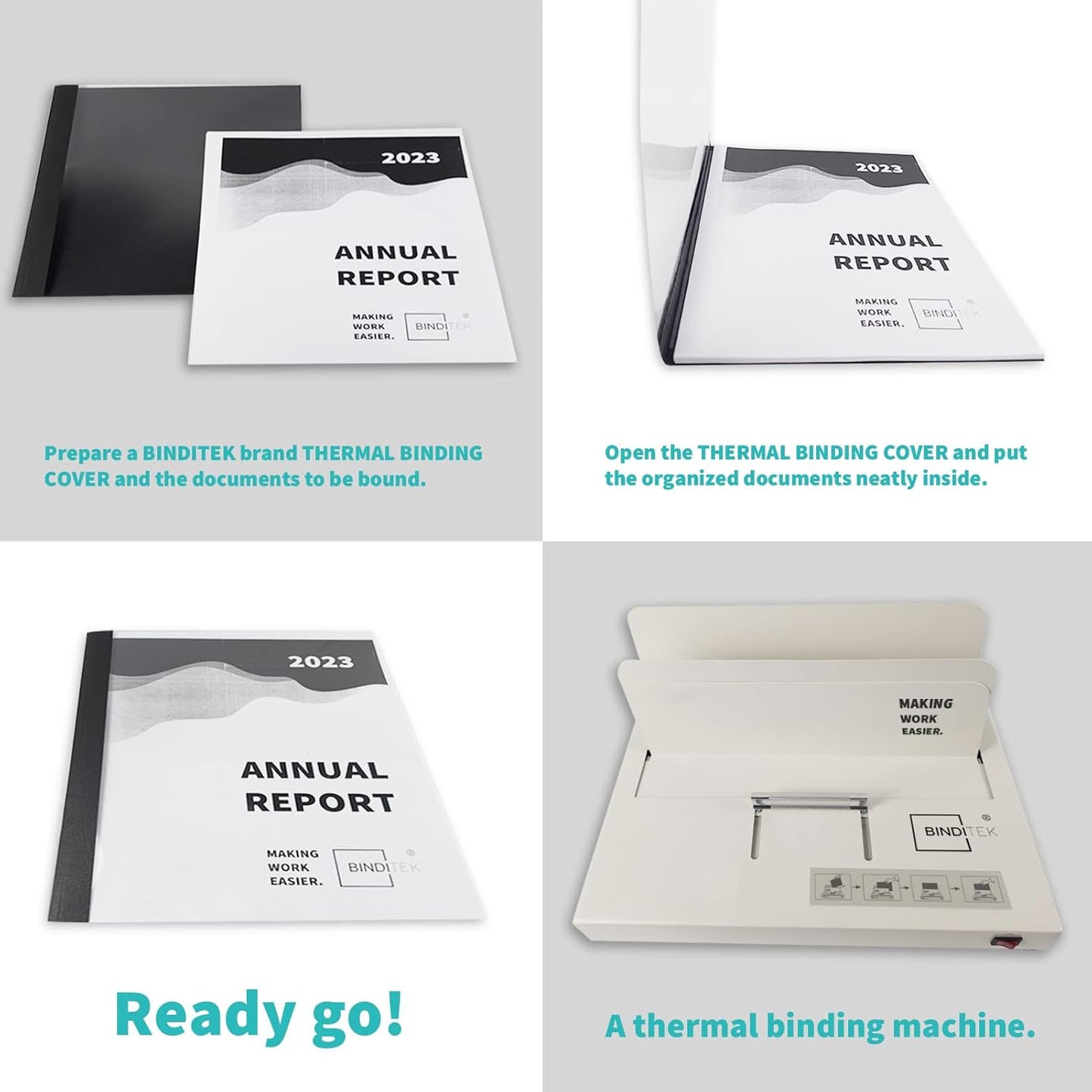 Binditek 10 Pack Thermal Binding Presentation Covers, 1 Inch Spine, Holds 220 Sheets, Ultra Clear Front Cover, Black Paper Back Cover, Letter Size, for Students and Coworkers