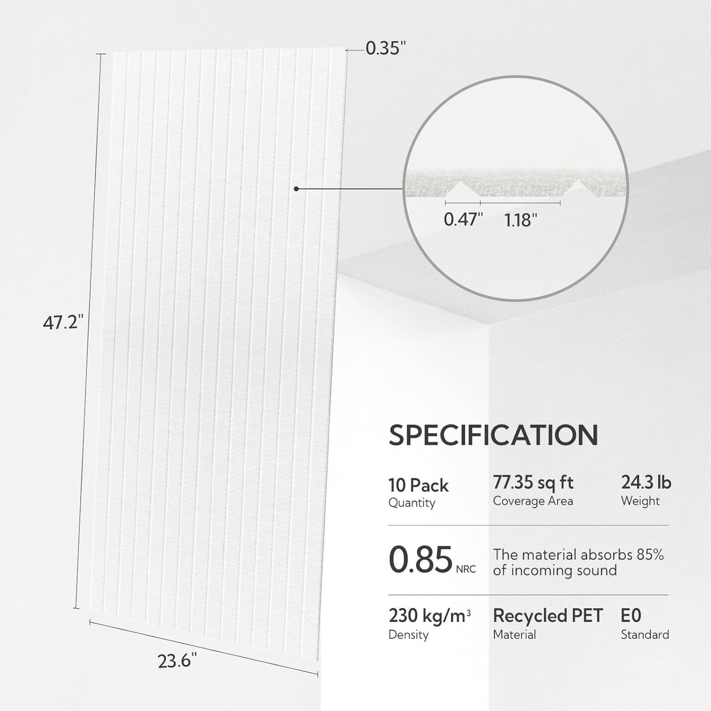 Olanglab Acoustic Wall Panels 10 Pack, 48 x 24 per Acoustic Panels Sound Absorbing, Decorative Sound Panels for Home Studio and Office, White
