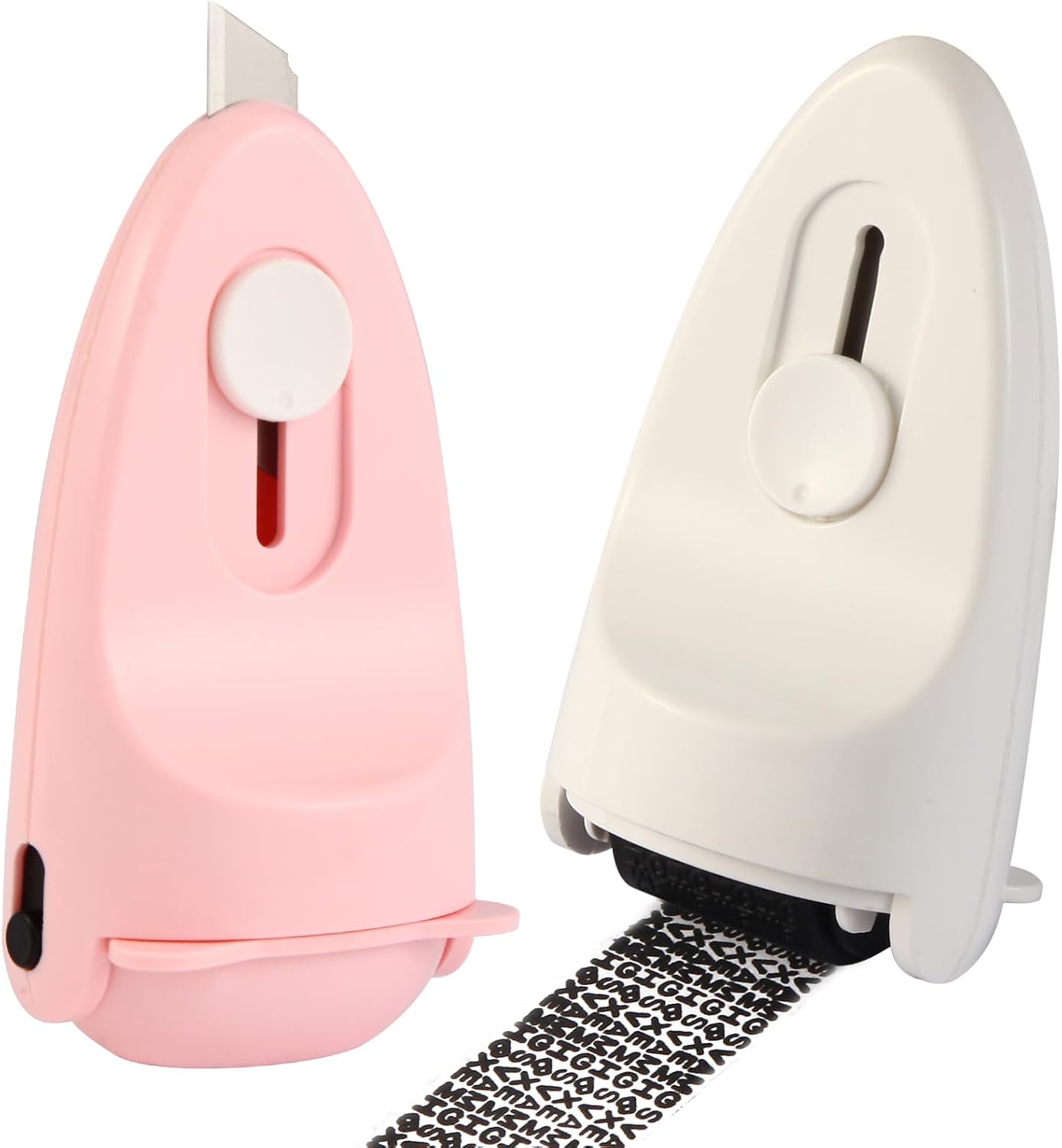 Identity Privacy Protection Roller Security Stamp 2Pack - Guard Your ID with Refillable Ink, Built-in Cutter & Flip Cover Design, Compact Security Tool for Document & Mail Privacy (White+Pink)