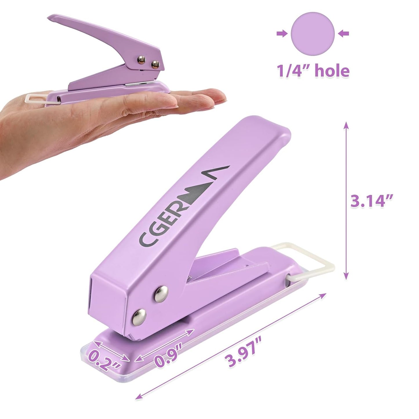 Single Hole Puncher, 1/4" Hole, 50% Labor Savings, Heavy Duty Metal Punch, 15 Sheet Capacity, for ID Cards, Chipboard, Art Project, Crafts Easy Punching, Purple