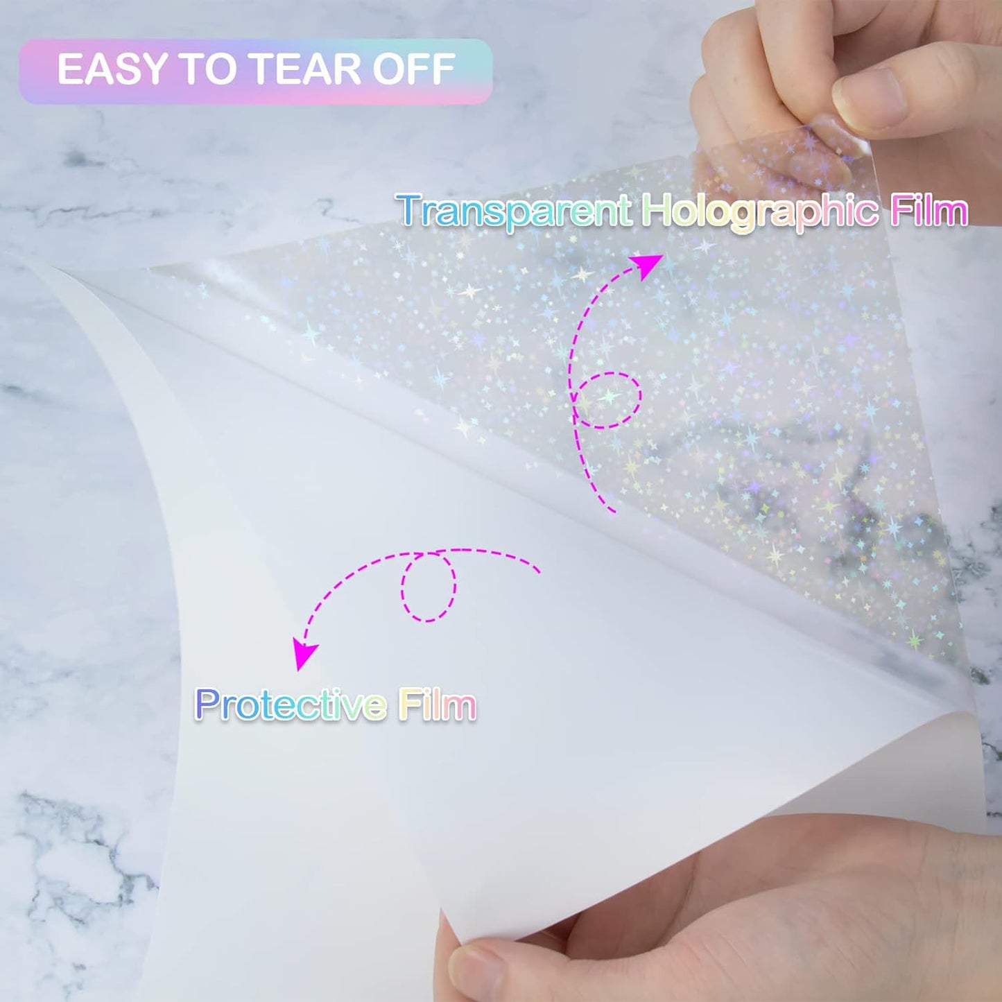 24 Sheets Holographic Sticker Paper Transparent Holographic Laminate Sheets Self Adhesive Glitter Film Laminating Sheets Clear Waterproof Vinyl Overlay for DIY Crafts, 8.5 x 11 inch Star Pattern