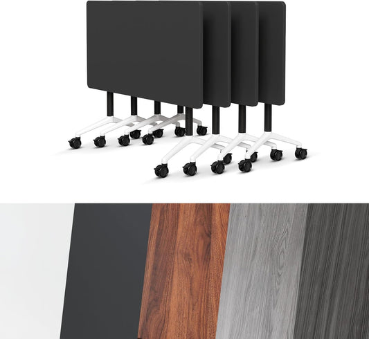 Conference Room Table, Folding Conference Tables,Thicken Grey Tabletop,Flip Top Wooden Seminar Meeting Room Table for Conference Room Offices (4, Black, 47.2“)
