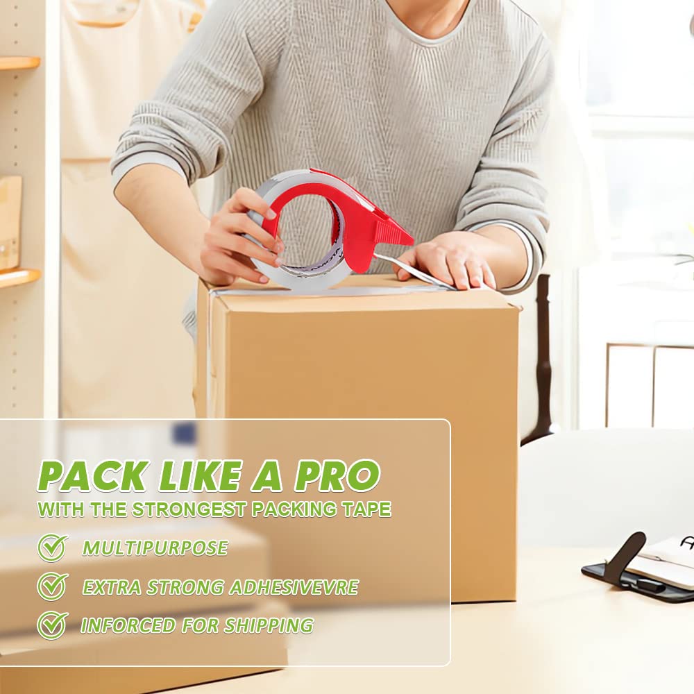 KAMOTA Packing Tape, 18 Rolls Heavy Duty Clear Packaging Tape for Shipping Packaging Moving Sealing, 1.88 inches Wide, 65 Yards Per Roll, Total 1170 Yards with 3 Dispensers
