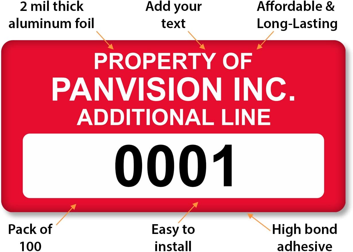 MyAssetTag Custom Asset Labels with Sequential Numbering | 0.75" x 1.5" 100% Aluminum Foil Tags with High-Bond Acrylic Adhesive, Pack of 100, Made in USA