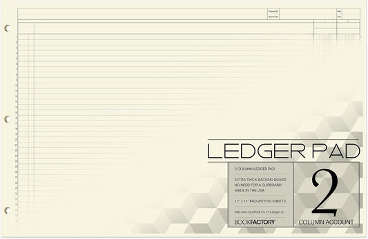 BookFactory Ledger Sheets/Large 2 Column Accounting Ledger Columnar (Two Columns) Loose Leaf Paper - 17'' x 11'', 50 Pages, Loose Leaf, 3 Hole Punched (SHEET-050-CLCLL(17x11-Ledger-2)-AX)