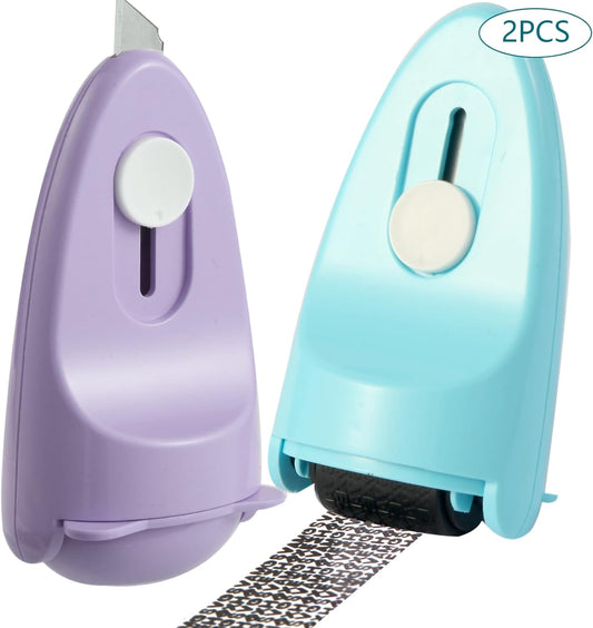 Wide Identity Theft Protection Roller Security Stamp 2Packs - Guard Your ID Well, Built-in Cutter & Unique Flip Cover, Compact Privacy Safety Tool for Document, Mail, etc. (BU/PU)